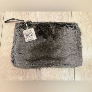 Restoration Hardware Faux Fur Clutch iPad Case Brown Zip Pouch NEW